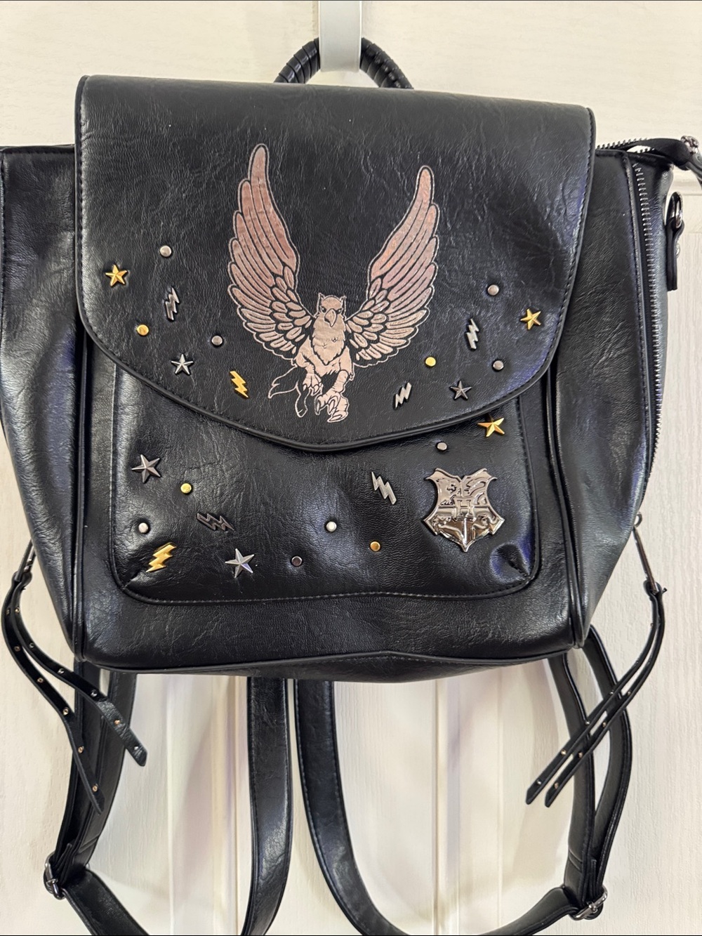 Harry Potter Black Studded Owl Faux-Leather Backpack